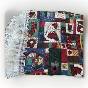 Vintage Patchwork Christmas Tree Skirt Lace Trim Country Primitive Decor
